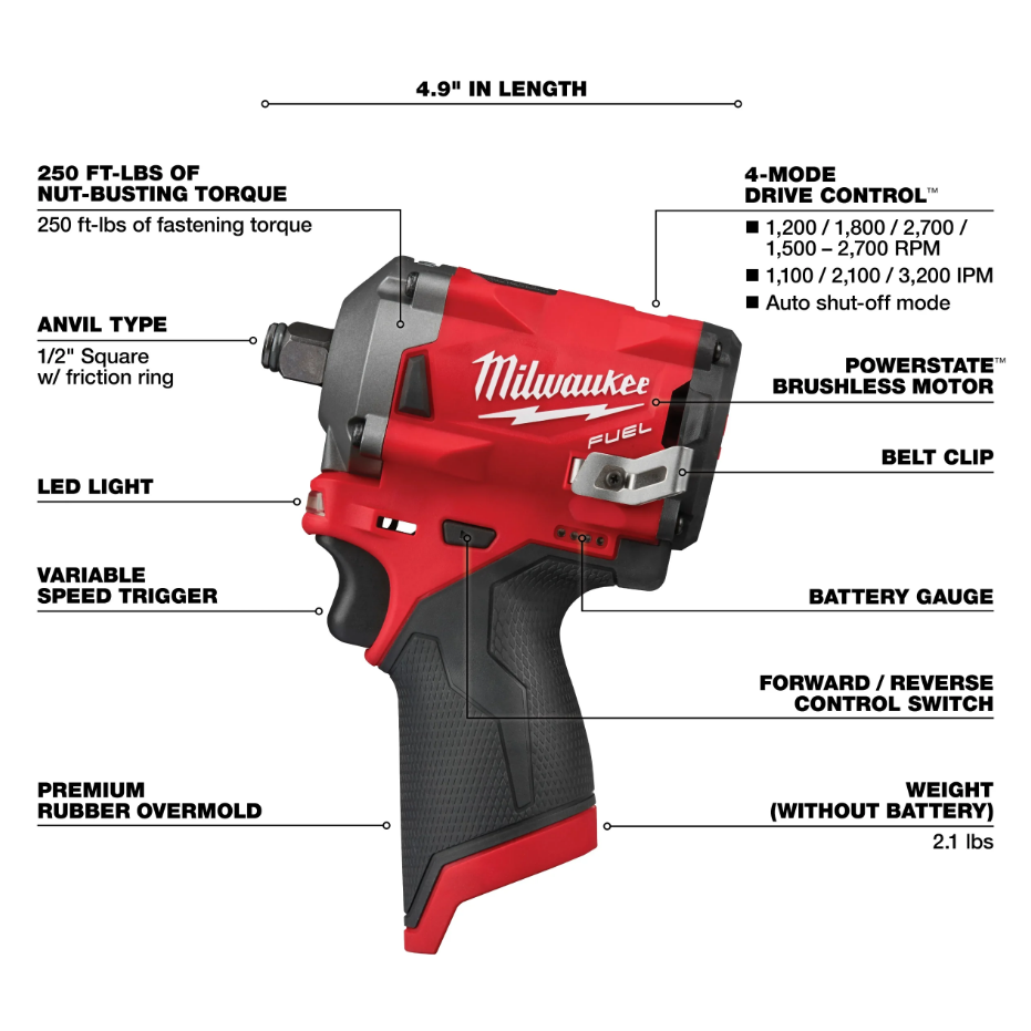 LLAVE DE IMPACTO COMPACTA M12 FUEL DE 1/2 MILWAUKEE 2555-20