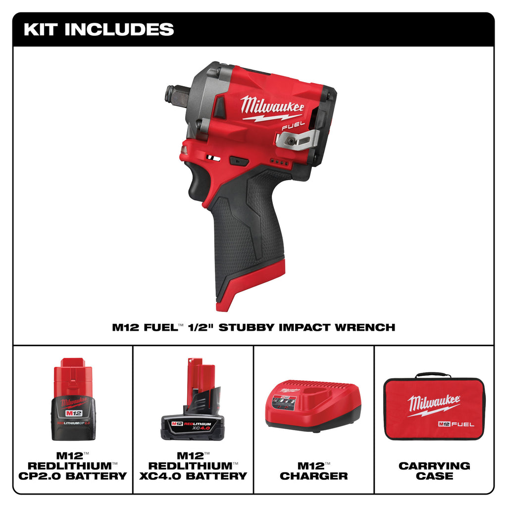 KIT LLAVE DE IMPACTO COMPACTA M12 FUEL DE 1/2 MILWAUKEE 2555-22