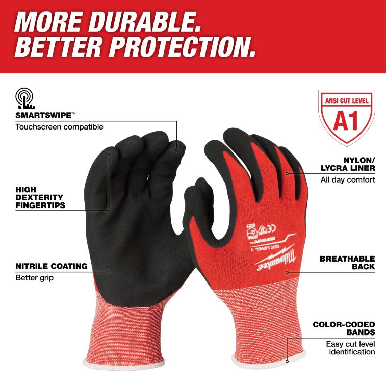 Guantes bañados en nitrilo nivel 1 talla XL Milwaukee 48-22-8903