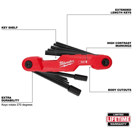Juego 11 llaves hexagonales plegables – SAE MILWAUKEE 48-22-2180