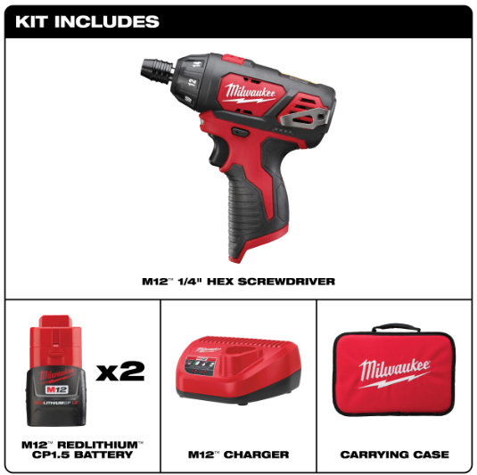 KIT DESTORNILLADOR HEXAGONAL M12™ DE 1/4″ MILWAUKEE 2401-22