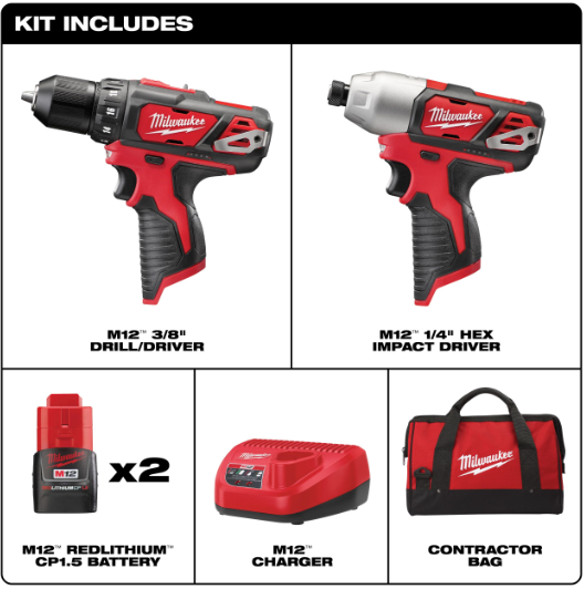 Kit combinado de 2 herramientas inalambricas M12 MILWAUKEE 2494-22