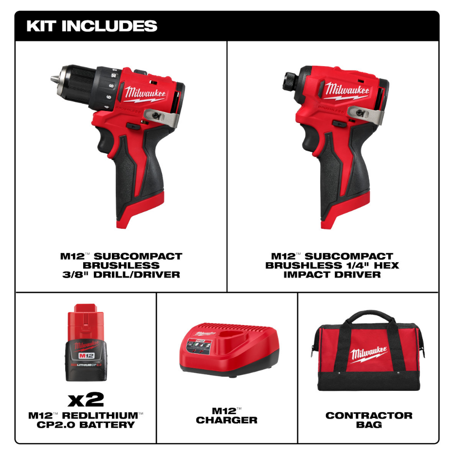 Kit Taladro y Atornillador subcompacto+2 baterias+ cargador 3494-22