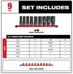 Juego dados SAE 6 puntas de 1/2″ 9 pz Milwaukee 49-66-7022