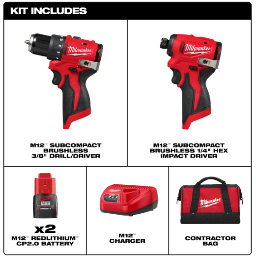 Kit Taladro y Atornillador subcompacto M12 3494-22