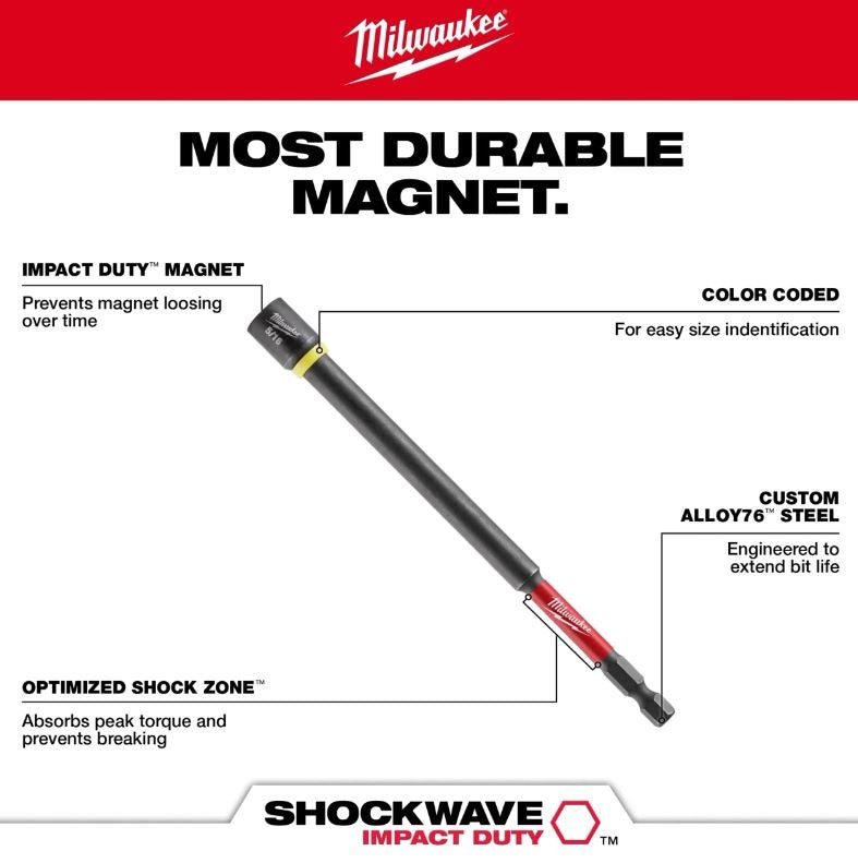 Juego de 6 destornilladores magnéticos para tuercas Shockwave de 6″ Milwaukee 49-66-4567