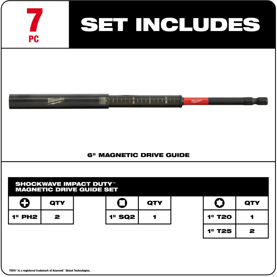 Juego guías de accionamiento magnético 07 piezas SHOCKWAVE para trabajos de impacto 48-32-4518