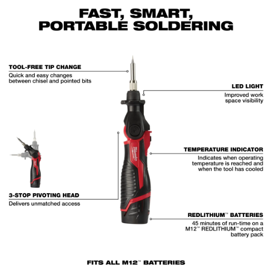 Kit cautin M12 con baterìa, cargador y maleta MILWAUKEE 2488-21