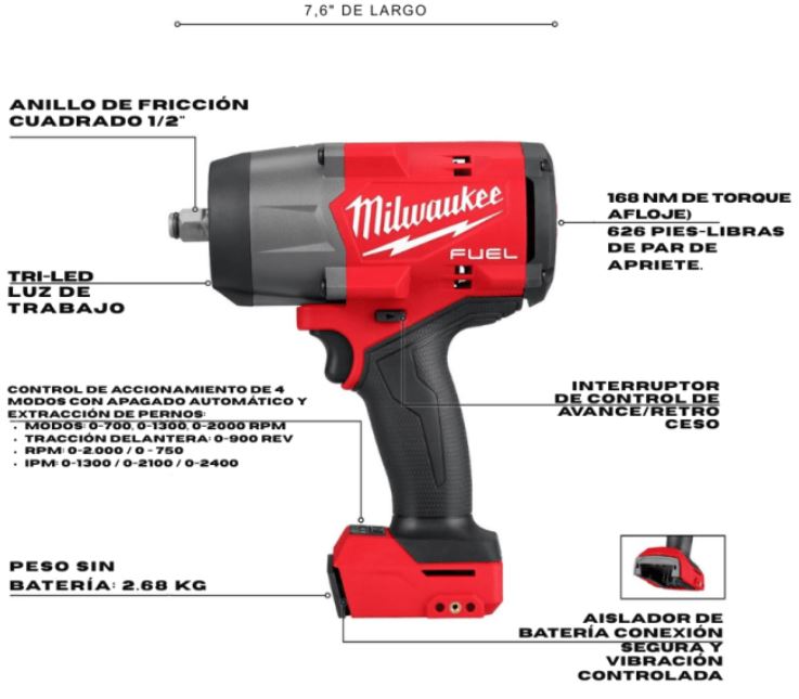 Kit Llave de impacto 1/2” M18 FUEL™ con anillo de fricción Milwaukee 2967-259