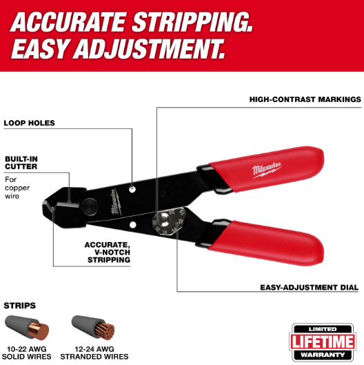 Pelacable y cortador ajustable de 10 a 24 AWG Milwaukee 48-22-3040